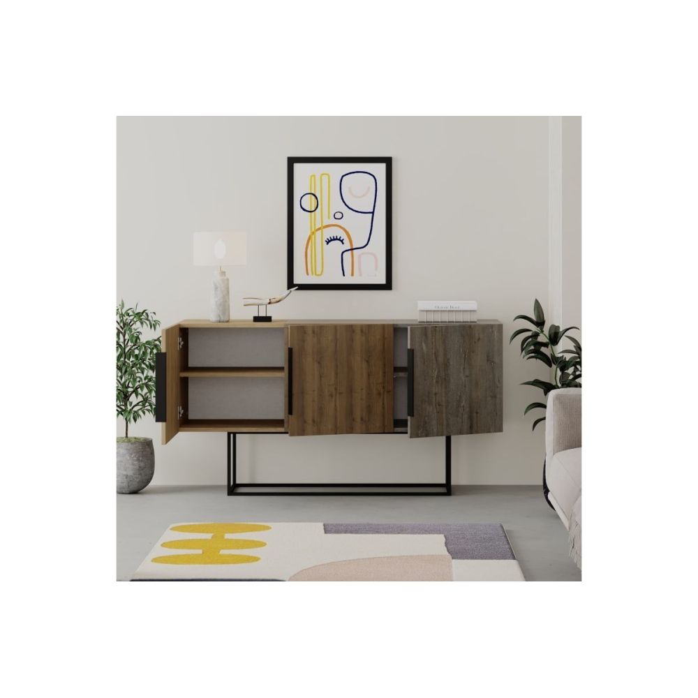 Buffet Moderno de 2 Puertas Color Natural -Nogal - 150x42x79.5 cm - Diseño Elegante para Comedor.