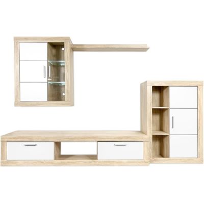 Mueble de salón y TV Moderno con Leds Color Cambria, cambria y blanco módulo de comedor