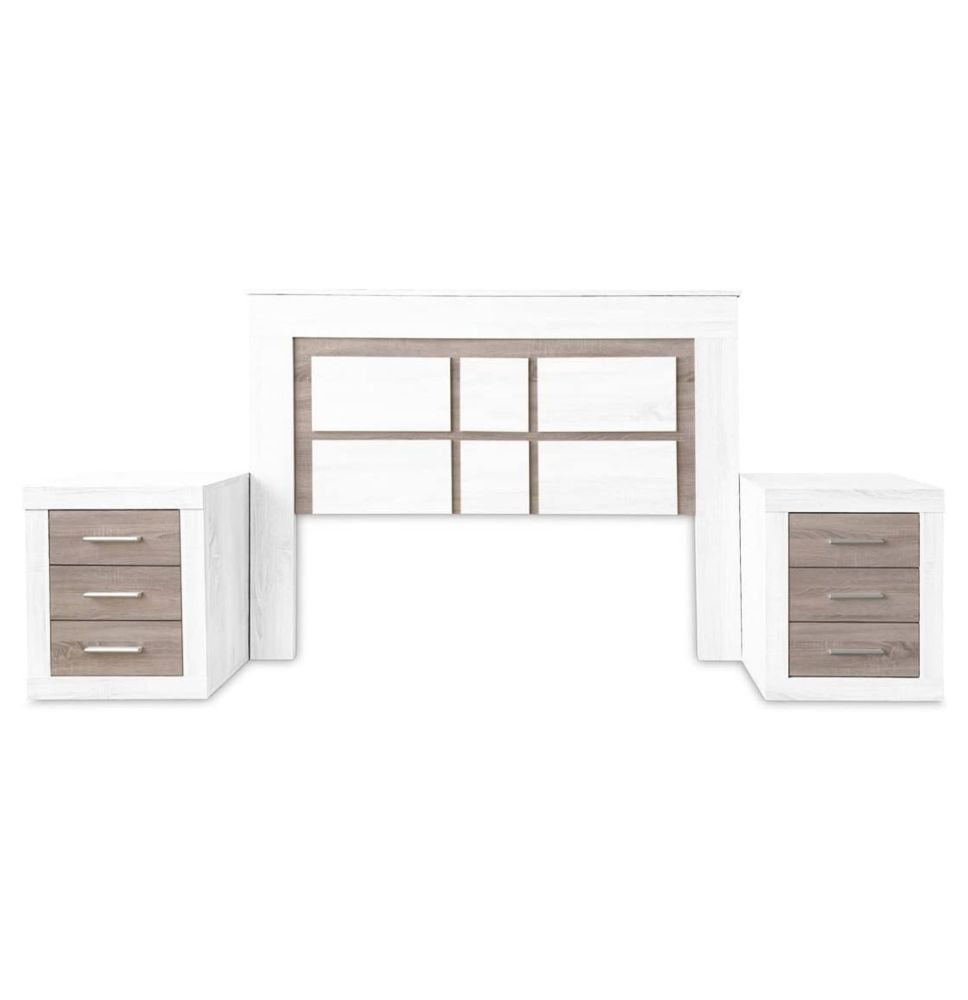 Pack Cabecero de 160 x 120 cm + 2 Mesitas de Noche, Colores Andersen y Pino Gris (para Cama de 135-140 o 160) – Meyvaser