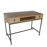 Escritorio Moderno Color Nogal con 2 Cajones y Patas Metálicas Negras – Diseño Elegante y Estable, 112x56x84 cm