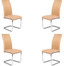 Pack de 4 Sillas Tapizadas para Salón– Acabado Color Beig con Patas Cromadas de Aluminio, Medidas: 42,5 cm x 52 cm x 99 cm