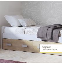 Cama Nido con 2 Cajones de Almacenaje – Blanco Veteado y Natural, 194,4 cm Largo x 98 cm Ancho x 58 cm Alto