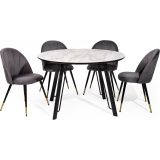 Mesa de Comedor Fija Redonda | Imitación Mármol con Pata Metálica | Diámetro 120 cm x Alto 75 cm