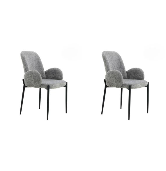 Juego de 2 Sillas con Brazos Tapizadas en Tela Gris y Patas Metálicas Negras - Medidas 60x57x88 cm