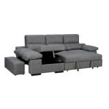 Sofá con Chaiselongue Reversible Color Cemento, Asientos Extensibles y Arcón, 291x160x104 cm, Tapizado en Tela
